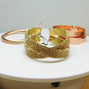 3 Copper Colored Cuff Bracelets - 7"
